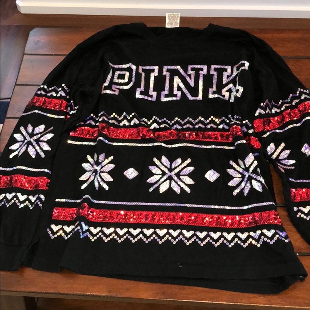 RARE: PINK holiday sequins long sleeve